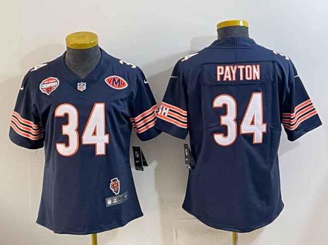 Women's Chicago Bears #34 Walter Payton Navy 2025 NFC North Champions & Illinois & VMH Patch Vapor Limited Stitched Jersey(Run Small)