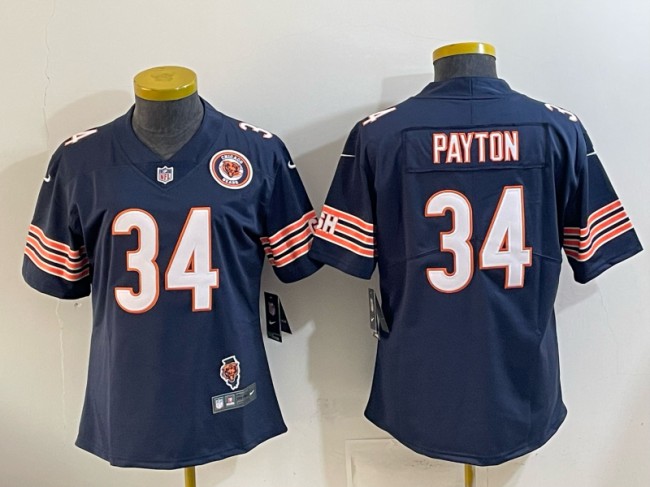 Women's Chicago Bears #34 Walter Payton Navy Team & Illinois Patch Vapor Limited Stitched Jersey(Run Small)