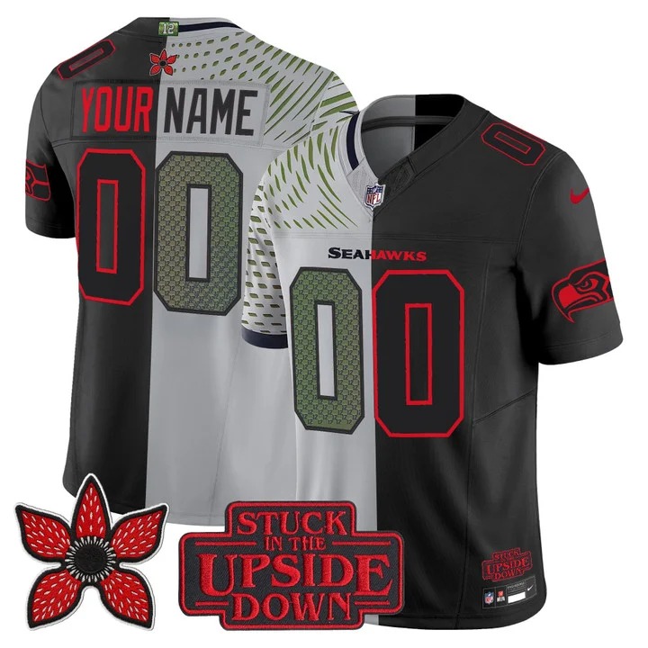 Men's Seattle Seahawks Custom Black Rivalries 'Upside Down Edition' F.U.S.E. Vapor Limited Stitched Jersey