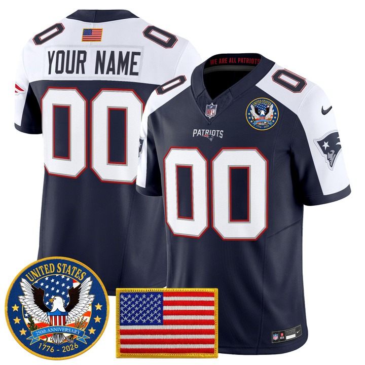 Men's New England Patriots Custom Navy Alternate United States 250th Anniversary Patch F.U.S.E. Vapor Limited Stitched Jersey