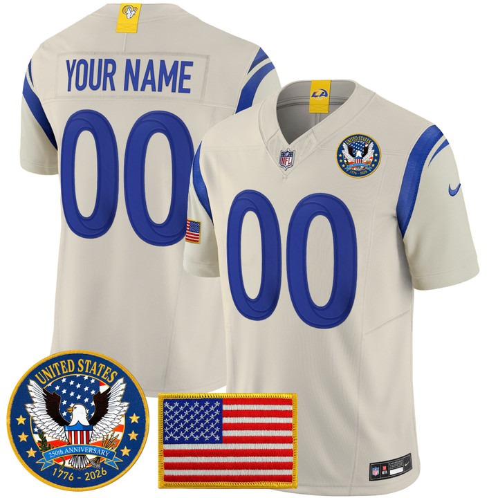 Men's Los Angeles Rams Custom Bone 2026 United States 250th Anniversary Patch F.U.S.E. Vapor Limited Stitched Jersey