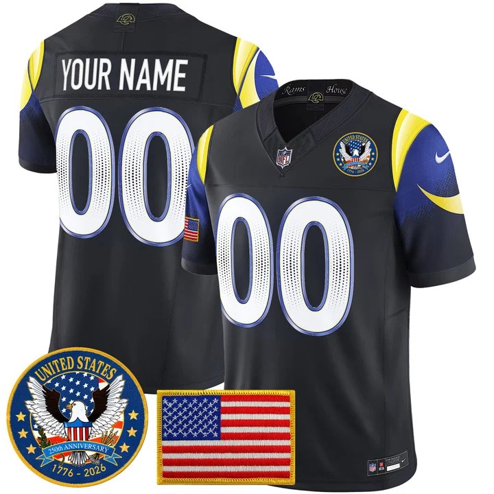 Men's Los Angeles Rams Custom Navy Rivalries 2026 United States 250th Anniversary Patch F.U.S.E. Vapor Limited Stitched Jersey