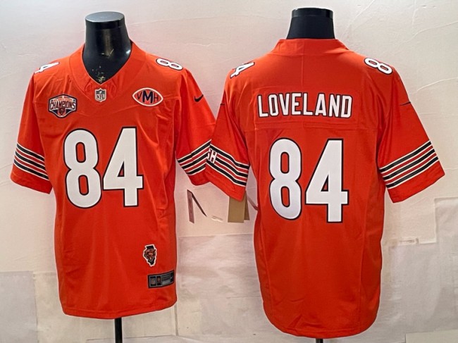 Men's Chicago Bears #84 Colston Loveland Orange F.U.S.E. 2025 NFC North Division Champions & Illinois & VMH Patch Vapor Limited Stitched Jersey