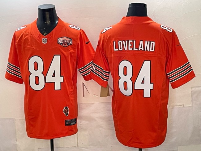 Men's Chicago Bears #84 Colston Loveland Orange F.U.S.E. 2025 NFC North Division Champions & Illinois Patch Vapor Limited Stitched Jersey
