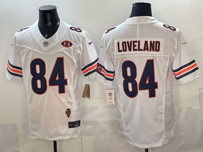 Men's Chicago Bears #84 Colston Loveland White F.U.S.E. Illinois & 105th Patch Vapor Limited Stitched Jersey
