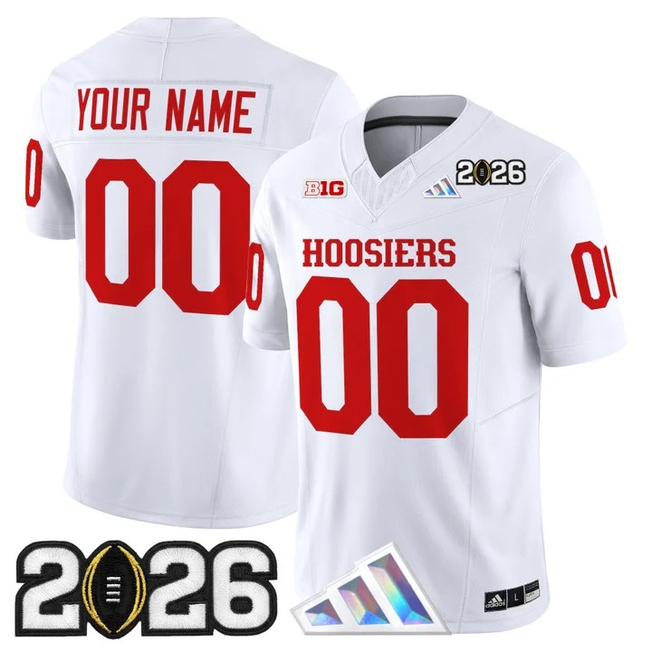 Men's Indiana Hoosiers Custom White 2026 CFP Final Patch F.U.S.E. Vapor Limited V4 Stitched Jersey