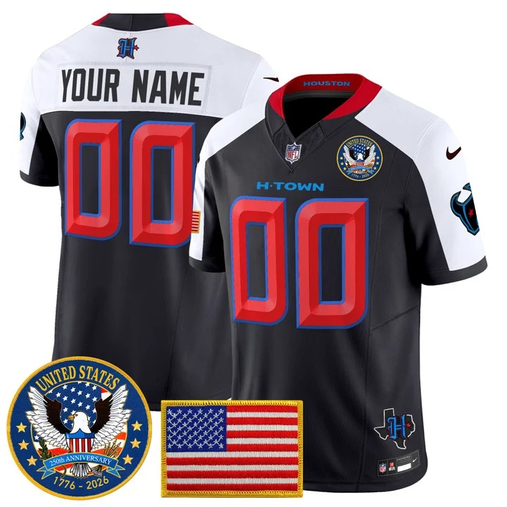 Men's Houston Texans Custom Navy Alternate United States 250th Anniversary Patch F.U.S.E. Vapor Limited Stitched Jersey