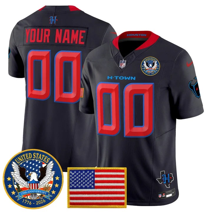 Men's Houston Texans Custom Navy Limited United States 250th Anniversary Patch F.U.S.E. Vapor Limited Stitched Jersey