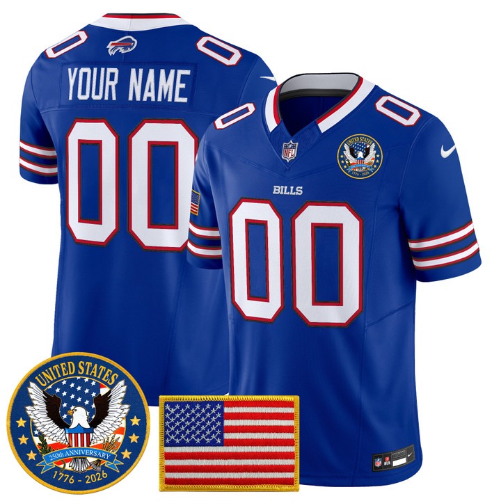 Men's Buffalo Bills Custom Royal United States 250th Anniversary Patch Vapor Limited Stitched Jersey