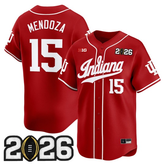 Men's Indiana Hoosiers Baseball #15 Fernando Mendoza Crimson 2026 CFP Final Patch Limited Stitched Jersey