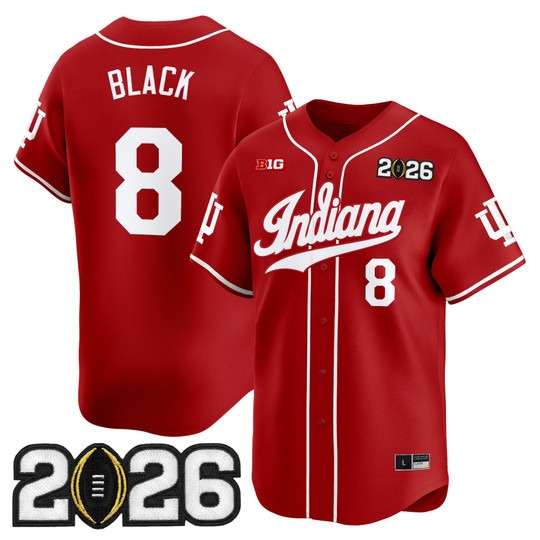 Men's Indiana Hoosiers Baseball #8 Kaelon Black Crimson 2026 CFP Final Patch Limited Stitched Jersey