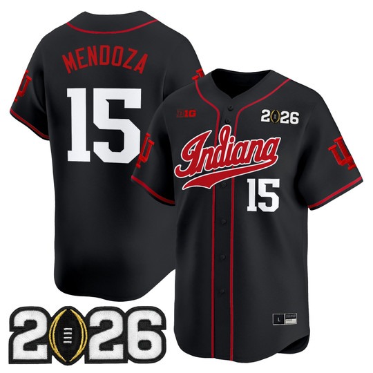 Men's Indiana Hoosiers Baseball #15 Fernando Mendoza Black 2026 CFP Final Patch Limited Stitched Jersey