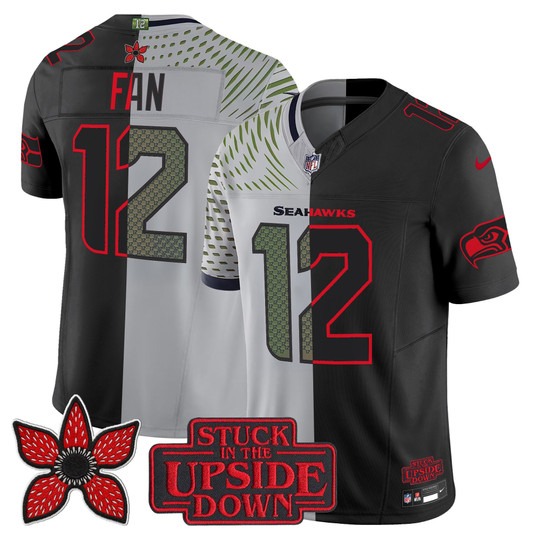 Men's Seattle Seahawks #12 Fan Black Rivalries 'Upside Down Edition' F.U.S.E. Vapor Limited Stitched Jersey