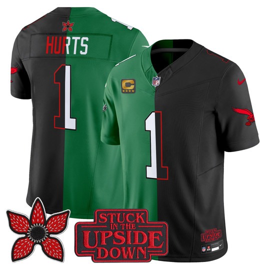 Men's Philadelphia Eagles #1 Jalen Hurts Black Kelly Green 'Upside Down Edition' F.U.S.E. Vapor Limited Stitched Jersey