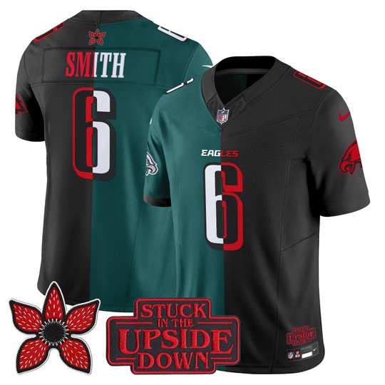 Men's Philadelphia Eagles #6 DeVonta Smith Black Midnight Green 'Upside Down Edition' F.U.S.E. Vapor Limited Stitched Jersey