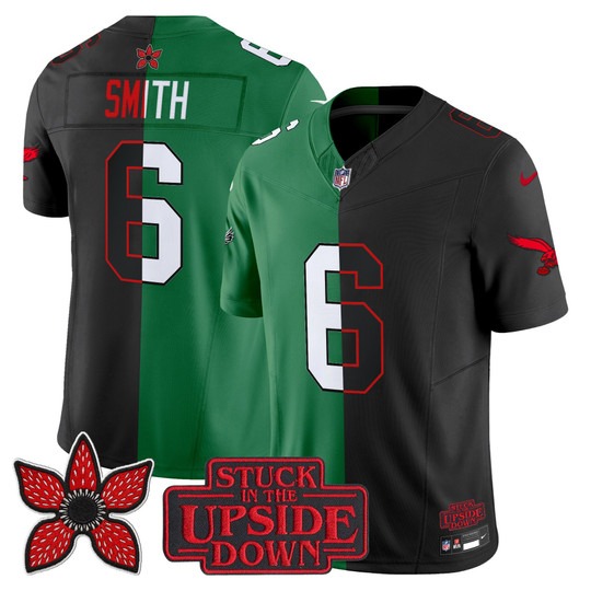 Men's Philadelphia Eagles #6 DeVonta Smith Black Kelly Green 'Upside Down Edition' F.U.S.E. Vapor Limited Stitched Jersey