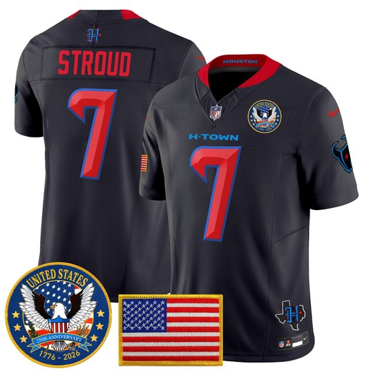 Men's Houston Texans #7 CJ Stroud Navy Limited United States 250th Anniversary Patch F.U.S.E. Vapor Limited Stitched Jersey