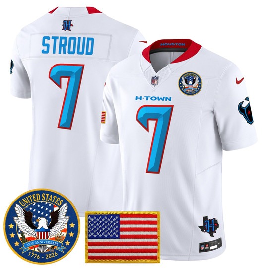 Men's Houston Texans #7 CJ Stroud White United States 250th Anniversary Patch F.U.S.E. Vapor Limited Stitched Jersey
