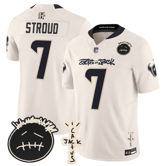 Men's Houston Texans x Cactus Jack #7 CJ Stroud Cream F.U.S.E. Vapor Limited V2 Stitched Jersey
