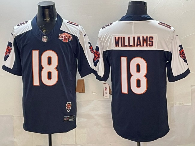 Men's Chicago Bears #18 Caleb Williams Navy White F.U.S.E. 2025 NFC North Division Champions & Illinois Patch Vapor Limited Stitched Jersey
