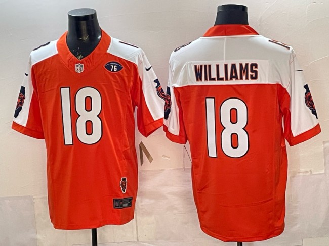 Men's Chicago Bears #18 Caleb Williams Orange White F.U.S.E. Illinois State & 76 Patch Vapor Limited Stitched Jersey