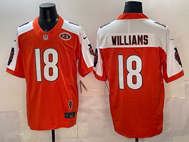 Men's Chicago Bears #18 Caleb Williams Orange White F.U.S.E. Illinois State & 105th Patch Vapor Limited Stitched Jersey