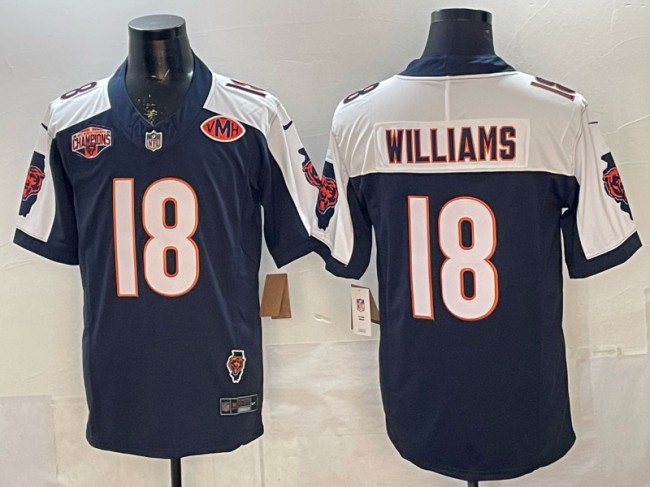 Men's Chicago Bears #18 Caleb Williams Navy White F.U.S.E. 2025 NFC North Division Champions & Illinois & VMH Patch Vapor Limited Stitched Jersey
