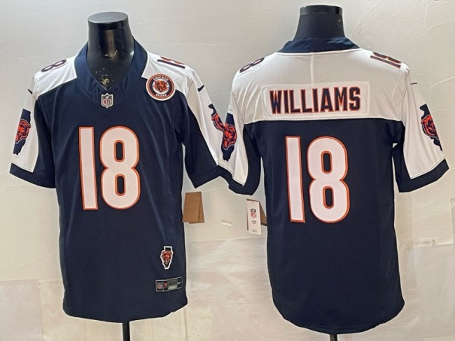 Men's Chicago Bears #18 Caleb Williams Navy White F.U.S.E. Illinois & Team Patch Vapor Limited Stitched Jersey