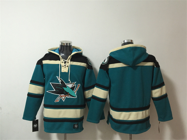 Men's San Jose Sharks Blank Teal Lace-Up Pullover Hoodie