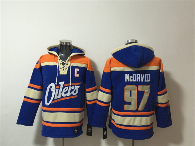 Men's Edmonton Oilers #97 Connor McDavid Blue Lace-Up Pullover Hoodie