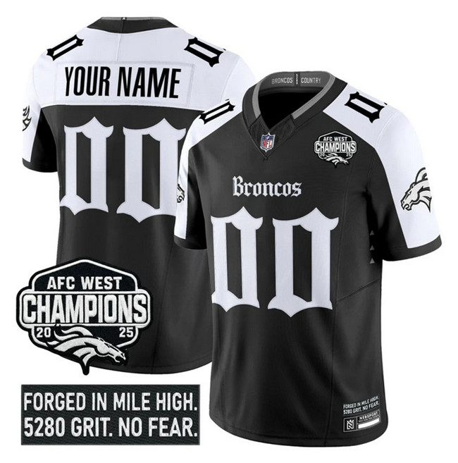 Denver Broncos Custom Black Alternate F.U.S.E 2025 Afc West Champions Patch ‘Gothic Mile High Shadows Edition’ Vapor Limited Stitched Football Jersey