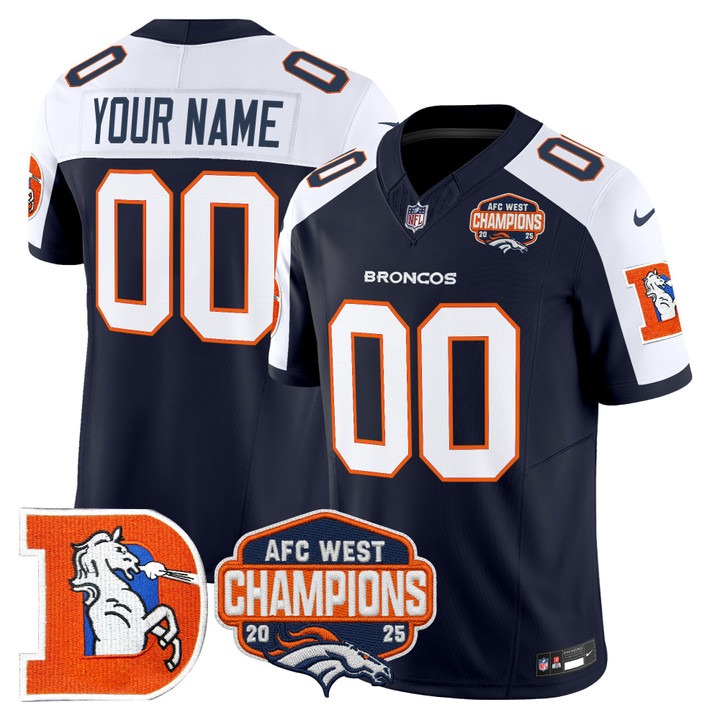 Denver Broncos Custom Navy White F.U.S.E. Throwback 2025 AFC West Champions Vapor Limited Stitched Jersey