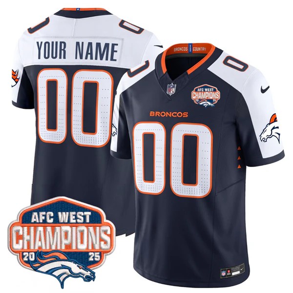 Denver Broncos Custom Navy White F.U.S.E. 2025 AFC West Division Champions Vapor Limited Stitched Jersey