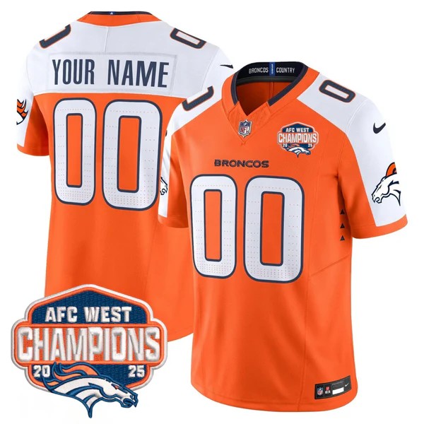 Denver Broncos Custom Orange White F.U.S.E. 2025 AFC West Division Champions Vapor Limited Stitched Jersey