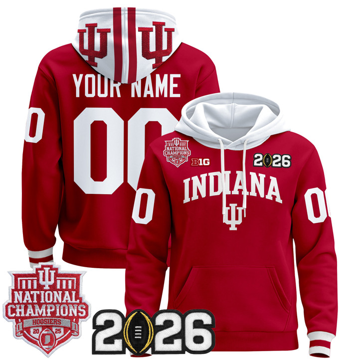 Men & Women & Youth Indiana Hoosiers Custom Crimson 2025 National Champions & 2026 CFP Final Patch Premium  Pullover Stitched Hoodie