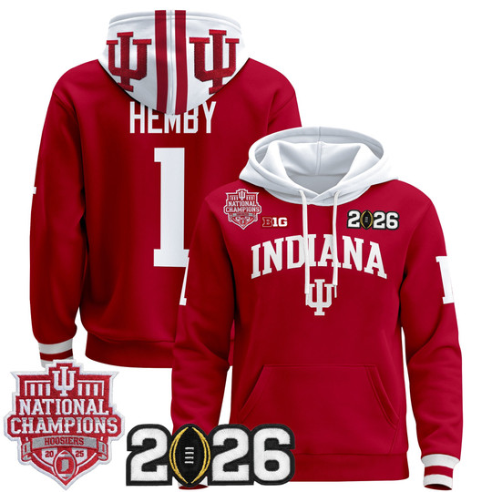 Men's Indiana Hoosiers #1 Roman Hemby Crimson 2025 National Champions & 2026 CFP Final Patch Stitched Pullover Hoodie