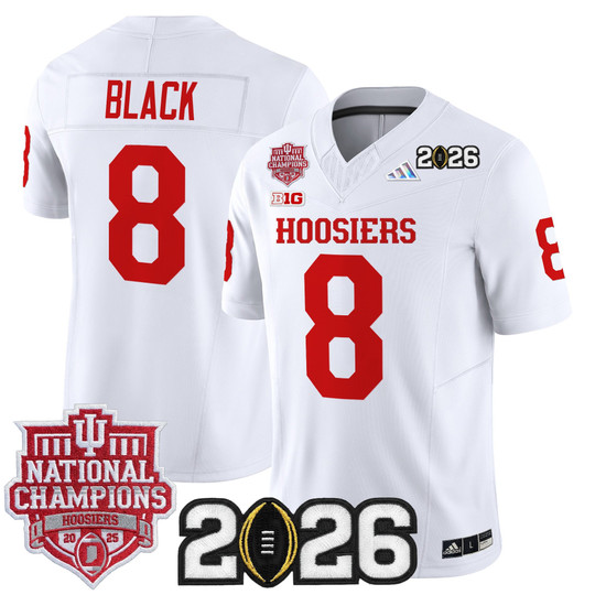 Men & Women & Youth Indiana Hoosiers #8 Kaelon Black White 2025 National Champions & 2026 CFP Final Patch F.U.S.E. Vapor Limited Stitched Jersey