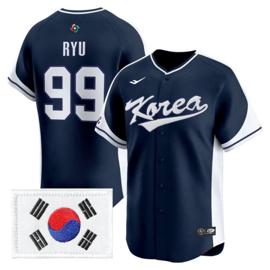 Men's Team Korea #99 Hyun-Jin Ryu Navy 2026 World Baseball Classic Vapor Premier Stitched Jersey