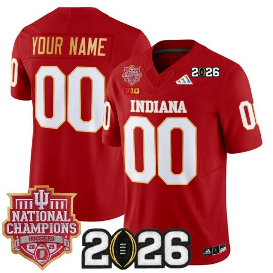 Men's Indiana Hoosiers Custom Crimson Gold Trim 2025 National Champions & 2026 CFP Final Patch F.U.S.E. F.U.S.E. Vapor Limited Stitched Jersey