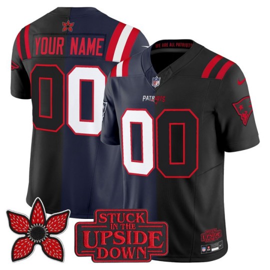 Men's New England Patriots Custom Split Navy Black 'Upside Down Edition' F.U.S.E. Vapor Limited Stitched Jersey