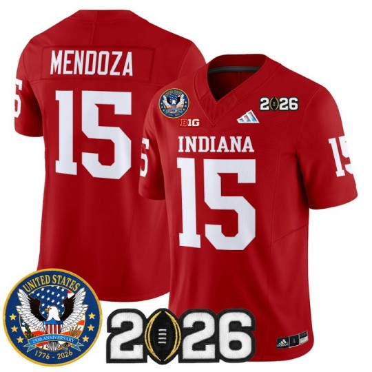 Men's Indiana Hoosiers #15 Fernando Mendoza Crimson United States 250th Anniversary Patch F.U.S.E. Vapor Limited V2 Stitched Jersey