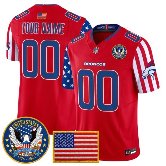 Men's Denver Broncos Custom Red America250 Edition F.U.S.E. Vapor Limited V2 Stitched Jersey