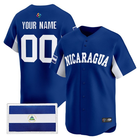 Men's Team Nicaragua Custom Blue 2026 World Baseball Classic Limited Stitched Jersey