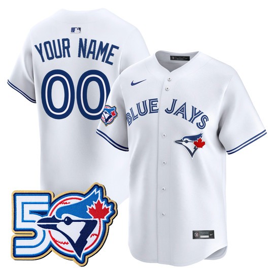 Men's Toronto Blue Jays Custom White 50 Seasons Patch Vapor Limited Limited Stitched Jersey