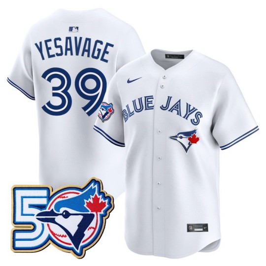 Men's Toronto Blue Jays #39 Trey Yesavage White 50 Seasons Patch Vapor Limited Limited Stitched Jersey
