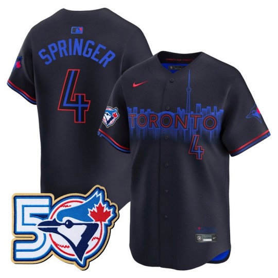 Men's Toronto Blue Jays #4 George Springer City Connect 50 Seasons Patch Vapor Limited Limited Stitched Jersey