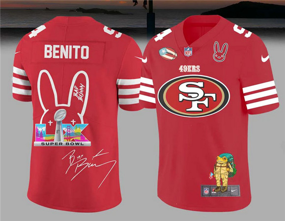 Men's San Francisco 49ers Red Bad Bunny Super Bowl LX 60 Football Jersey