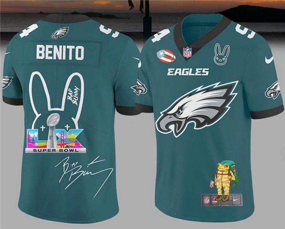 Men's Philadelphia Eagles Green Bad Bunny Super Bowl LX 60 Football Jersey
