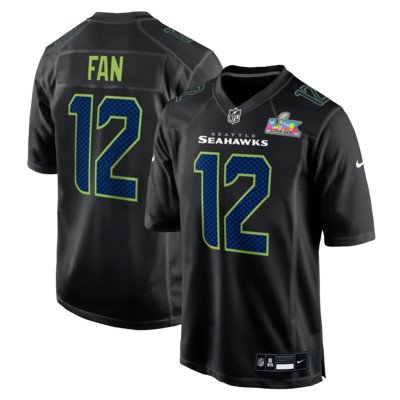 Men's Seattle Seahawks #12 Fan Black Nike Super Bowl LX Patch Carbon Fashion Game Stitched Jersey