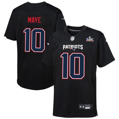Youth New England Patriots #10 Drake Maye Black Nike Super Bowl LX Patch Carbon Fashion Game Stitched Jersey